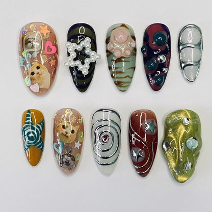 Cat Lover Handmade Press on nails - Summer Nails