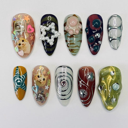 Cat Lover Handmade Press on nails - Summer Nails