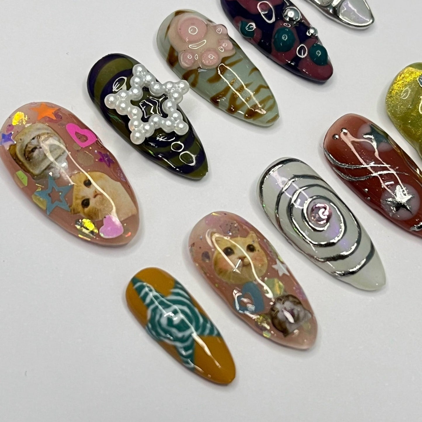 Cat Lover Handmade Press on nails - Summer Nails