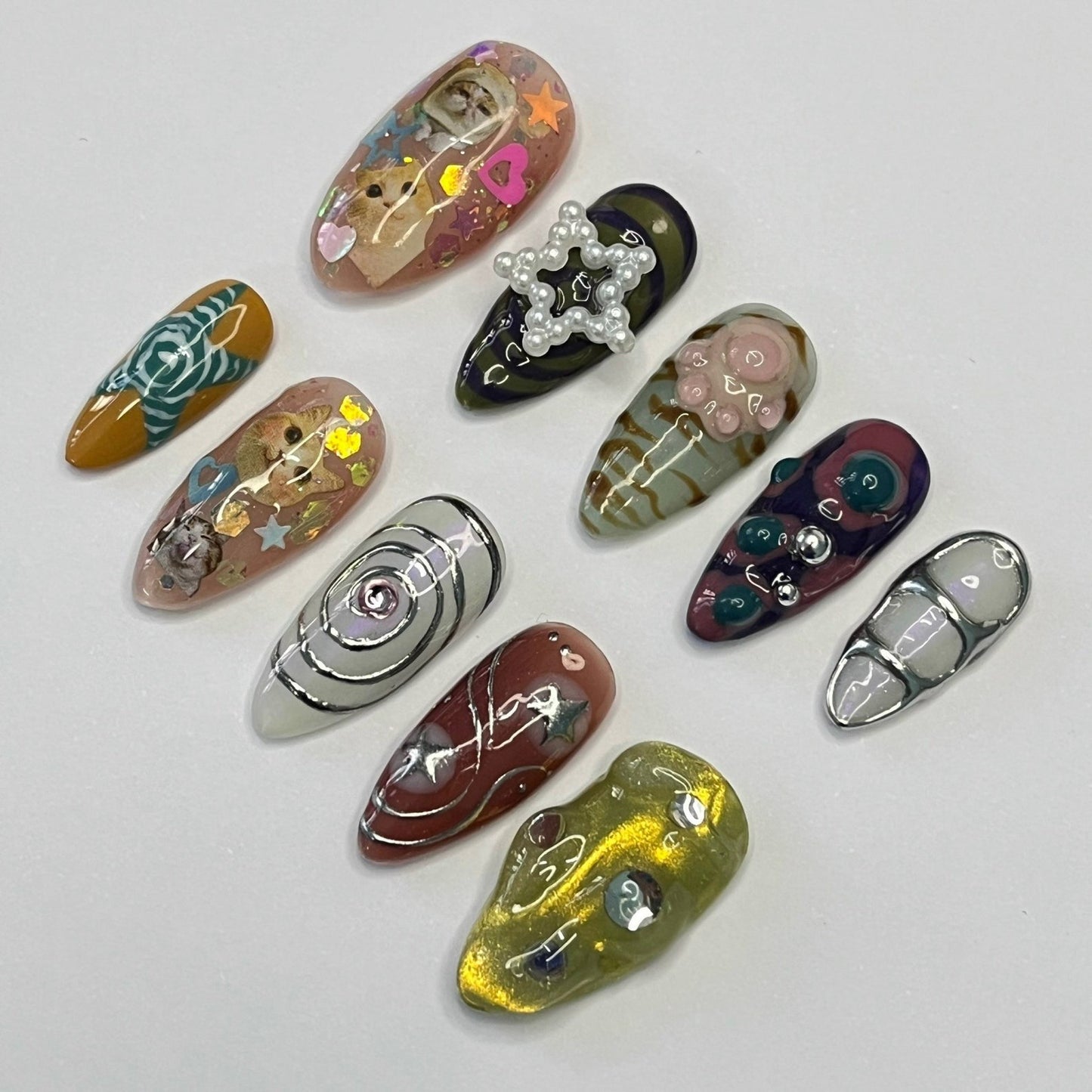Cat Lover Handmade Press on nails - Summer Nails 
