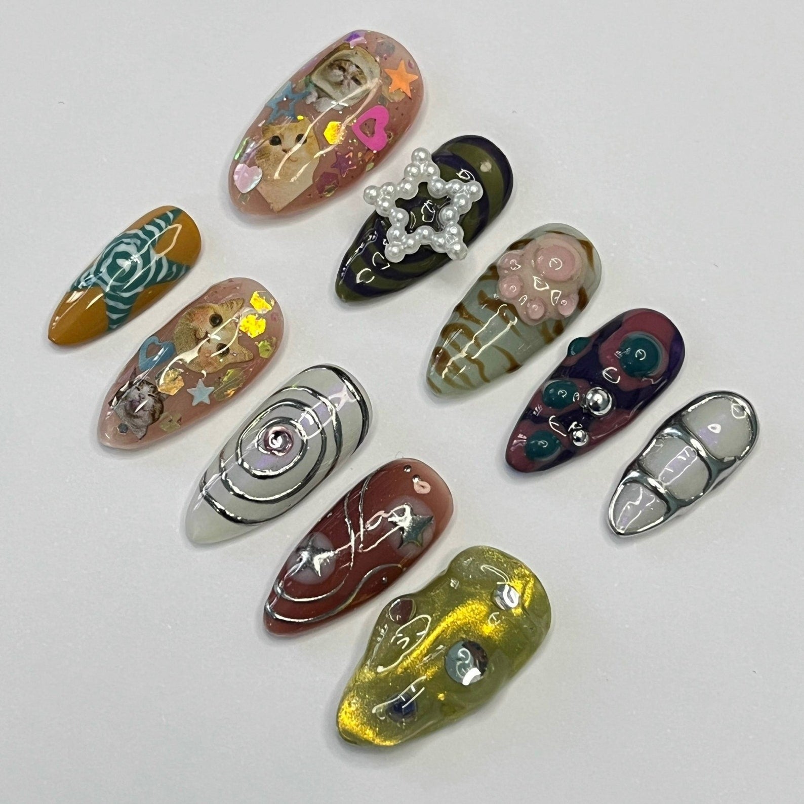 Cat Lover Handmade Press on nails - Summer Nails 