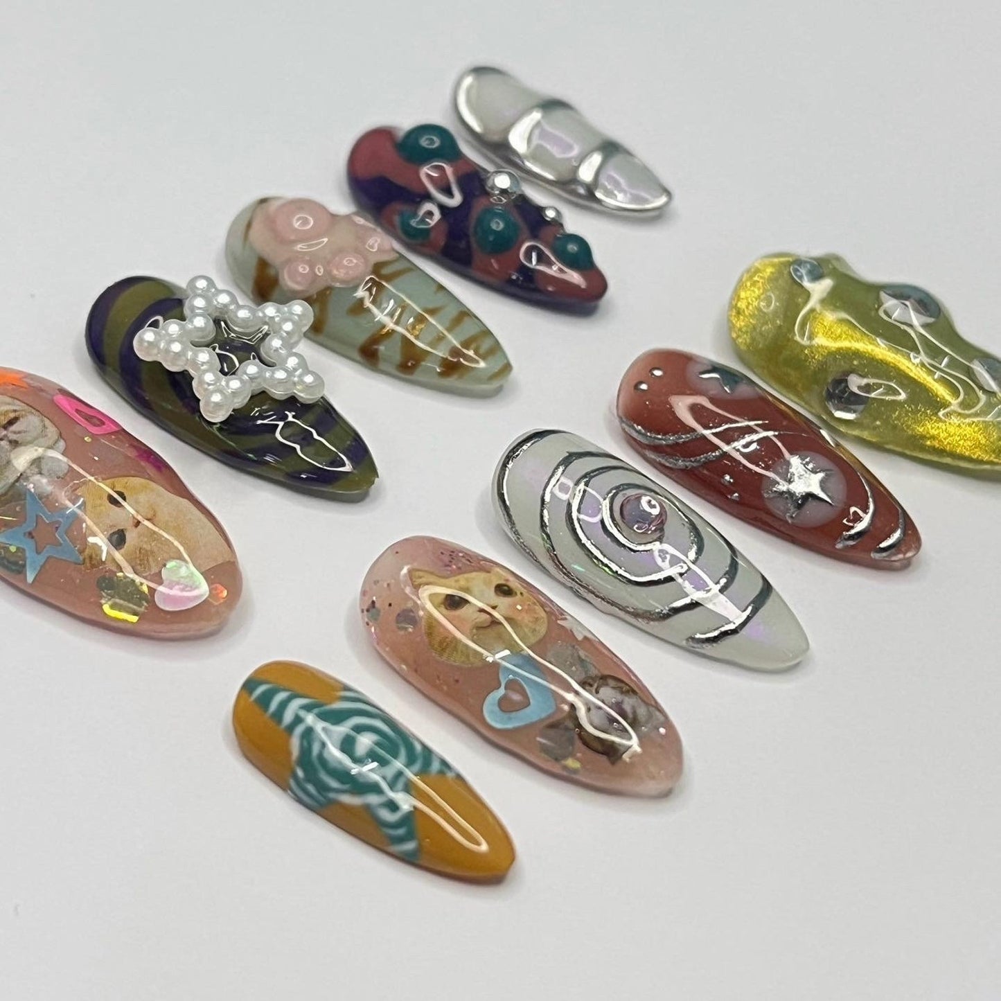 Cat Lover Handmade Press on nails - Summer Nails 