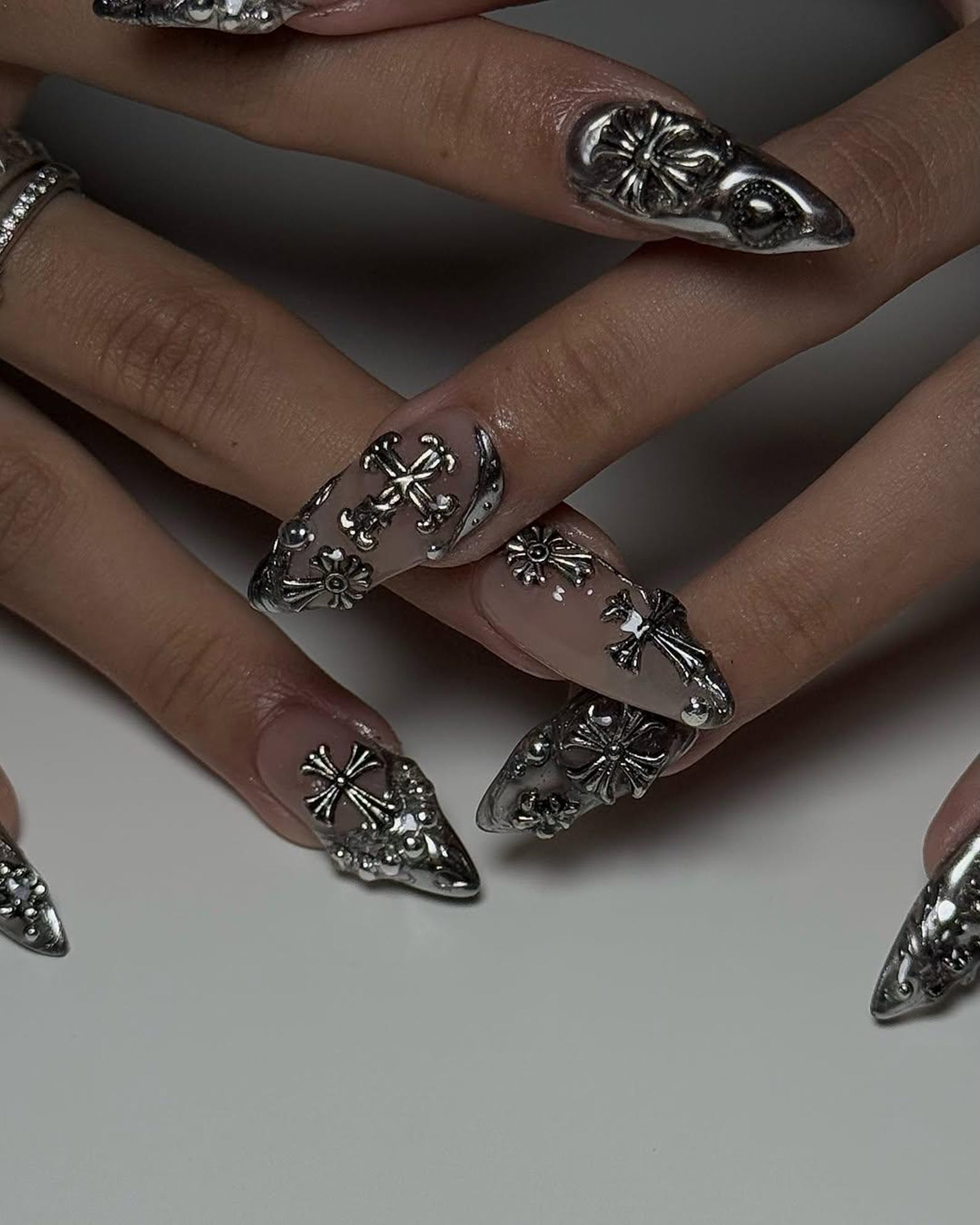 Chrome Gothic Handmade Press on nails - Summer Nails