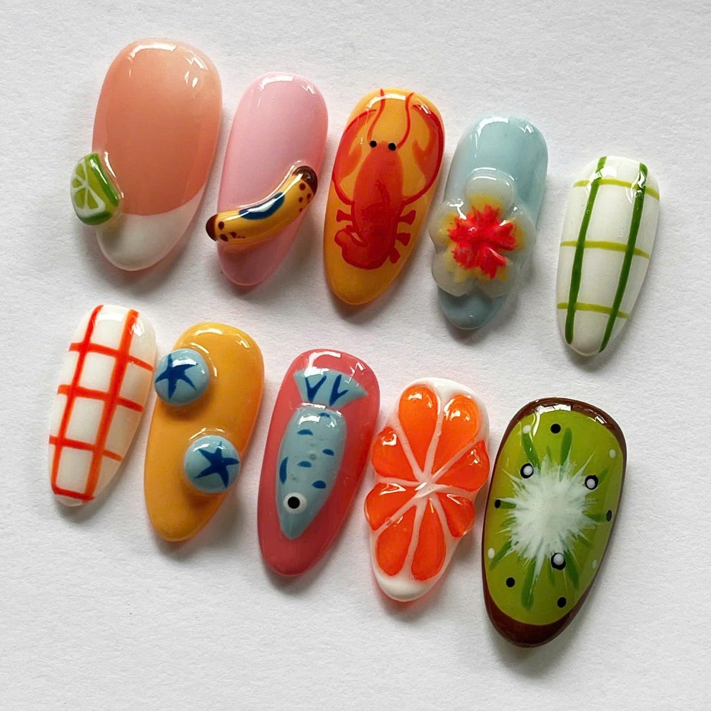 Colorful Fruit Sea Handmade Press on nails - Summer Nails