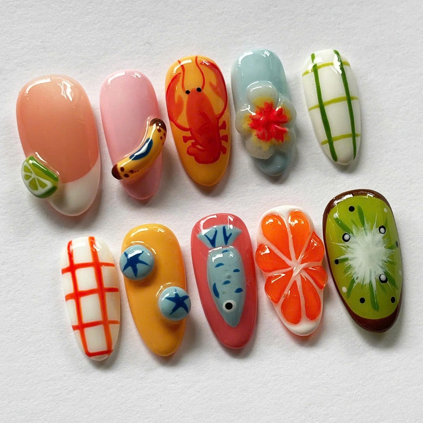 Colorful Fruit Sea Handmade Press on nails - Summer Nails