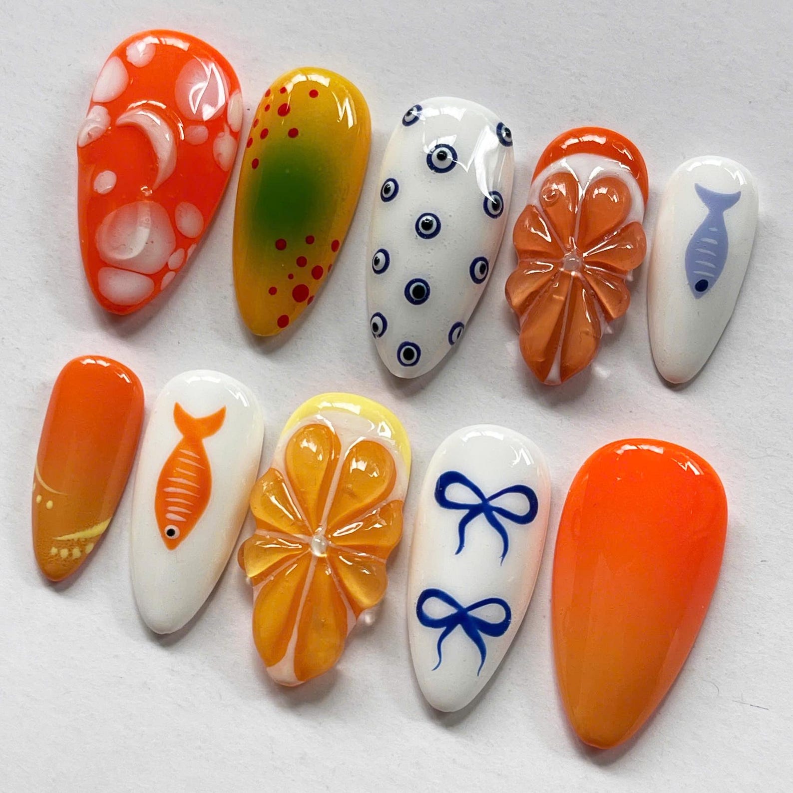 Cute Orange Handmade Press on nails - Summer Nails