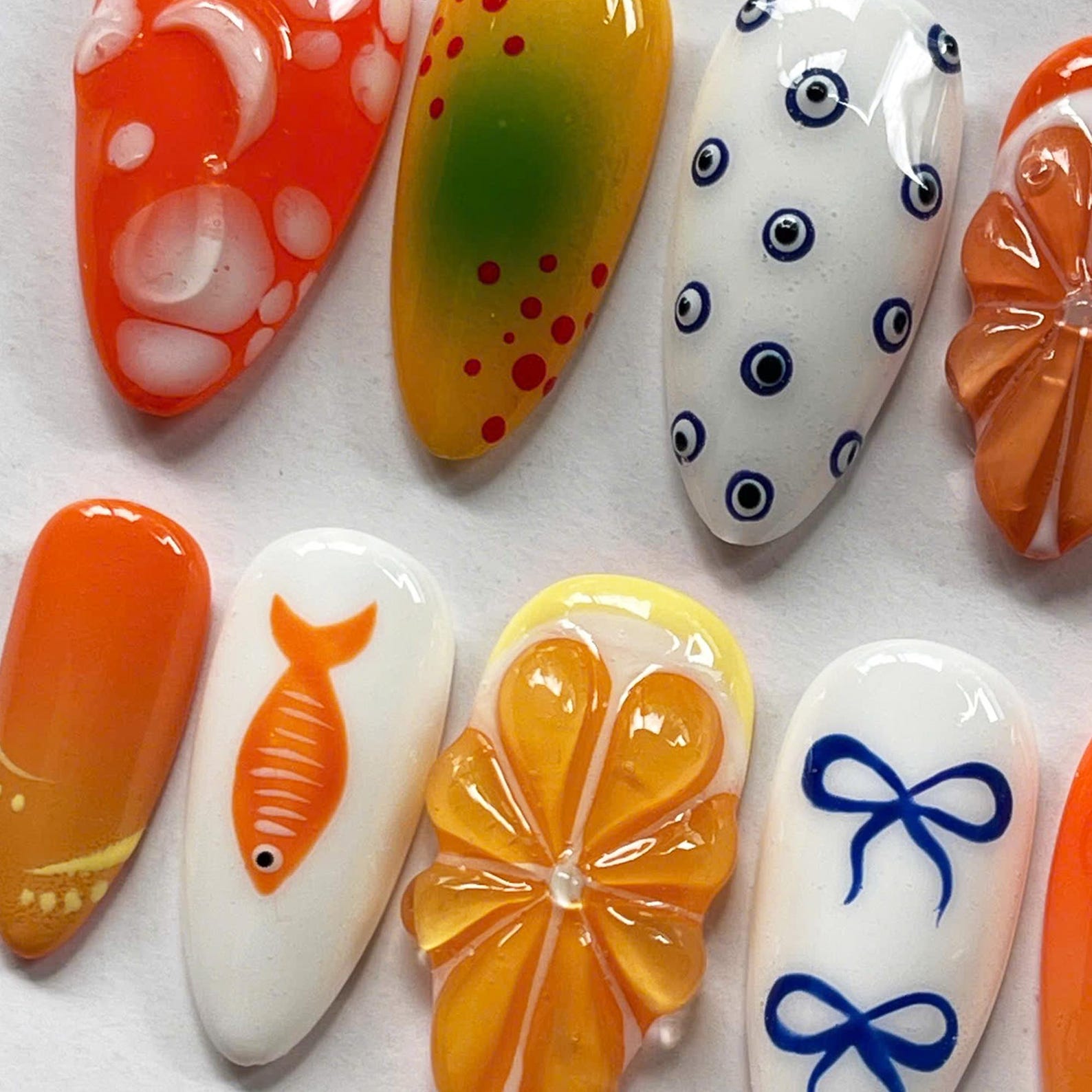 Cute Orange Handmade Press on nails - Summer Nails