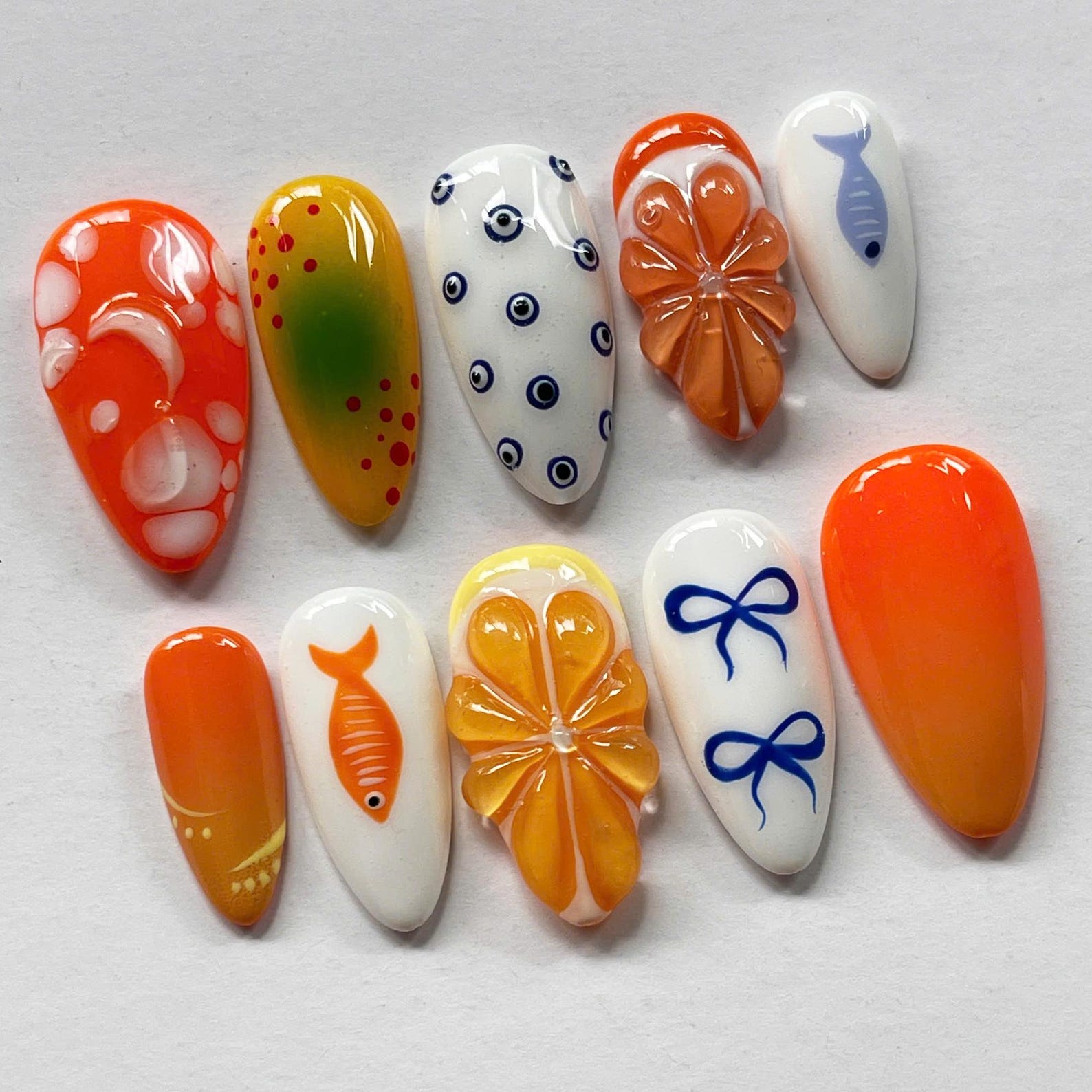 Cute Orange Handmade Press on nails - Summer Nails