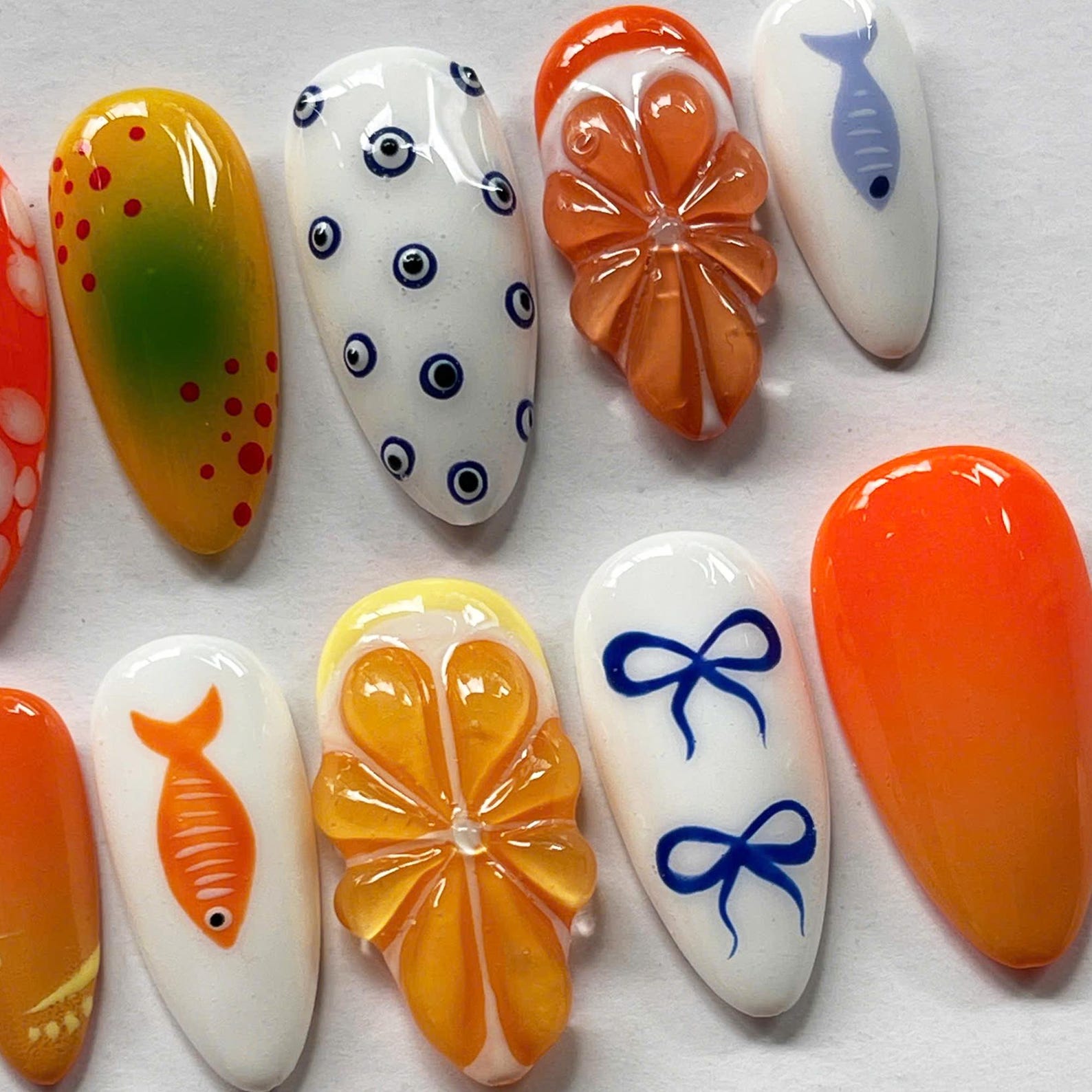 Cute Orange Handmade Press on nails - Summer Nails