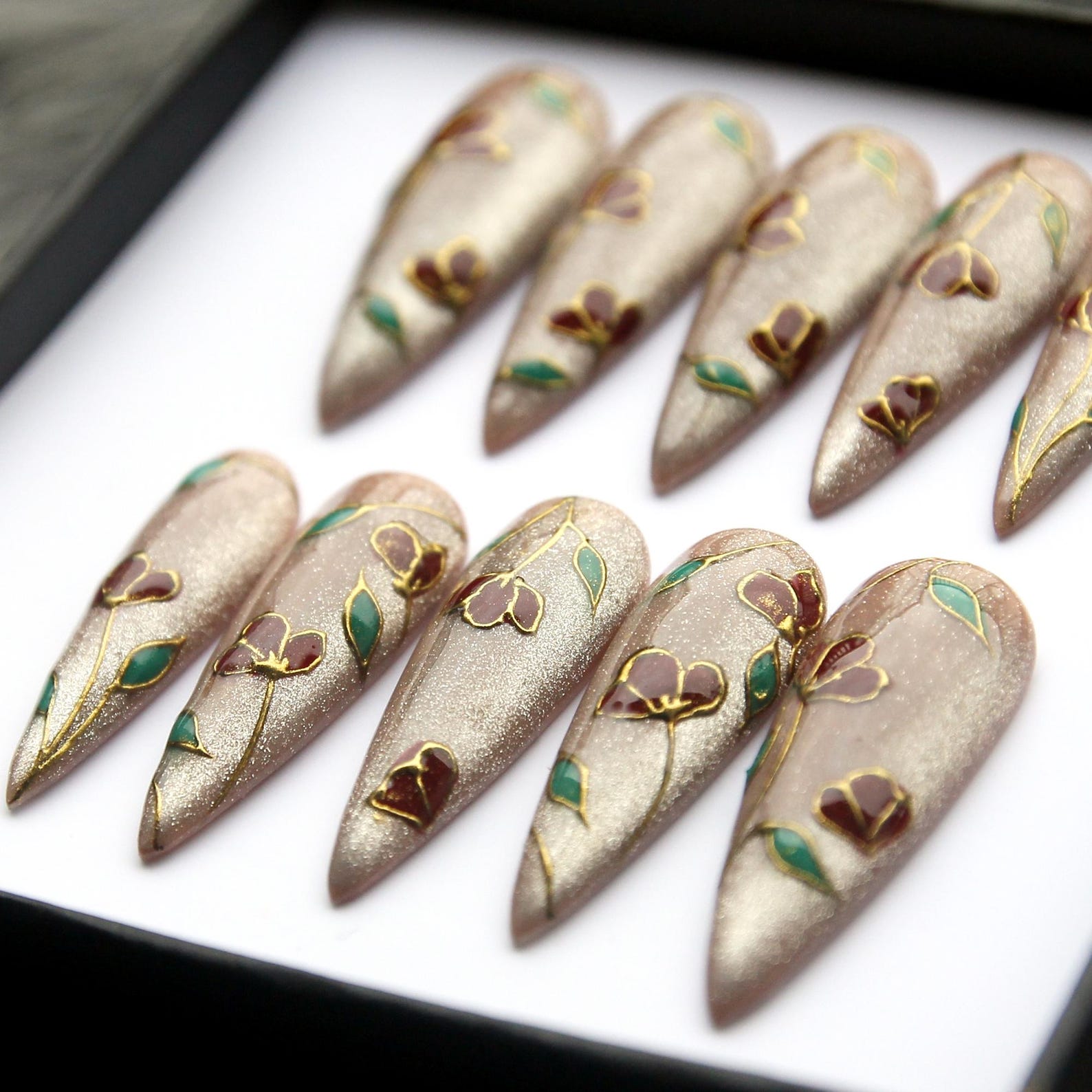 Diamond Floral Handmade Press on nails - Summer Nails 