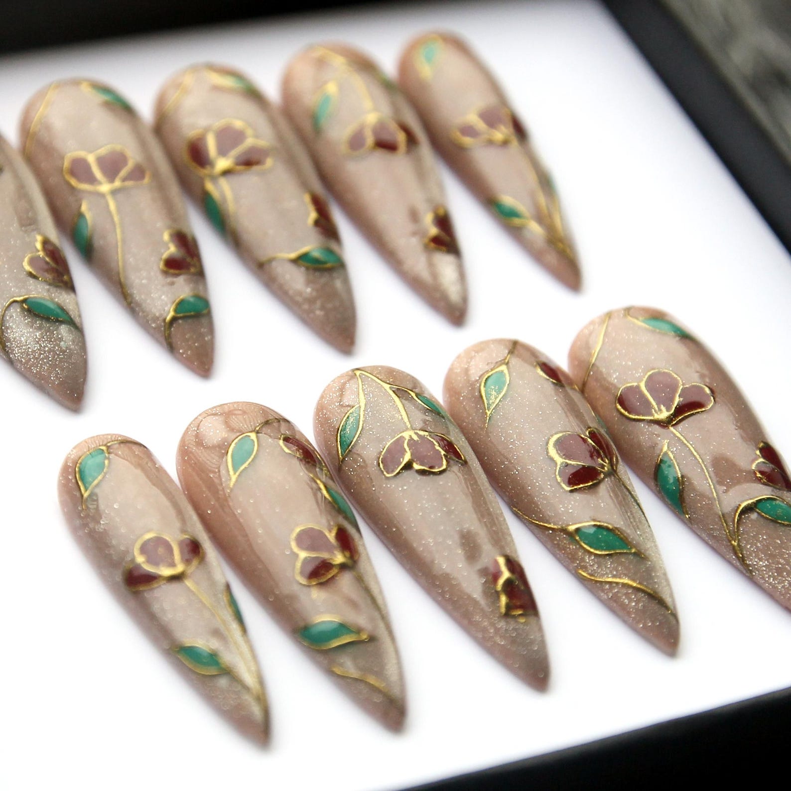 Diamond Floral Handmade Press on nails - Summer Nails 