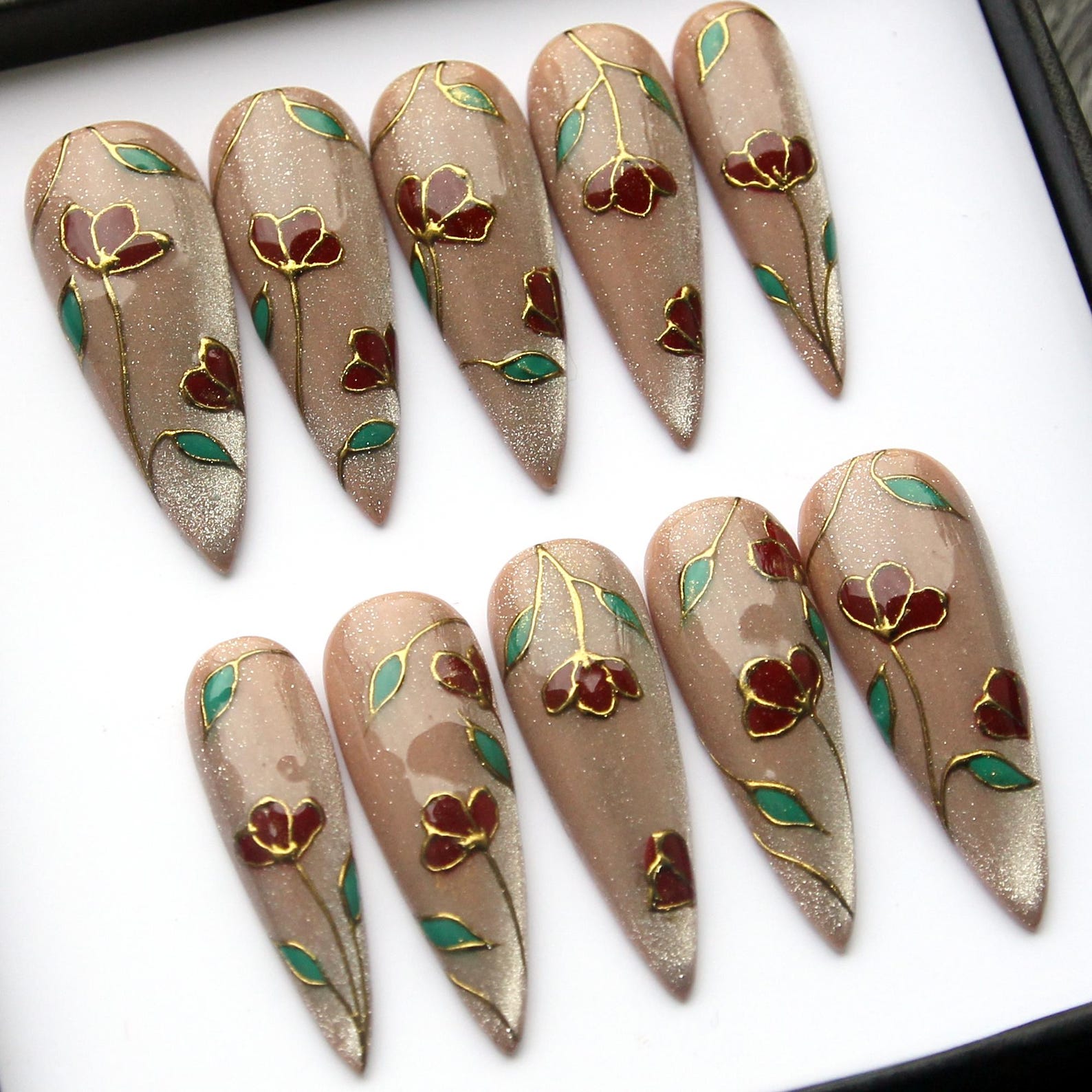 Diamond Floral Handmade Press on nails - Summer Nails 