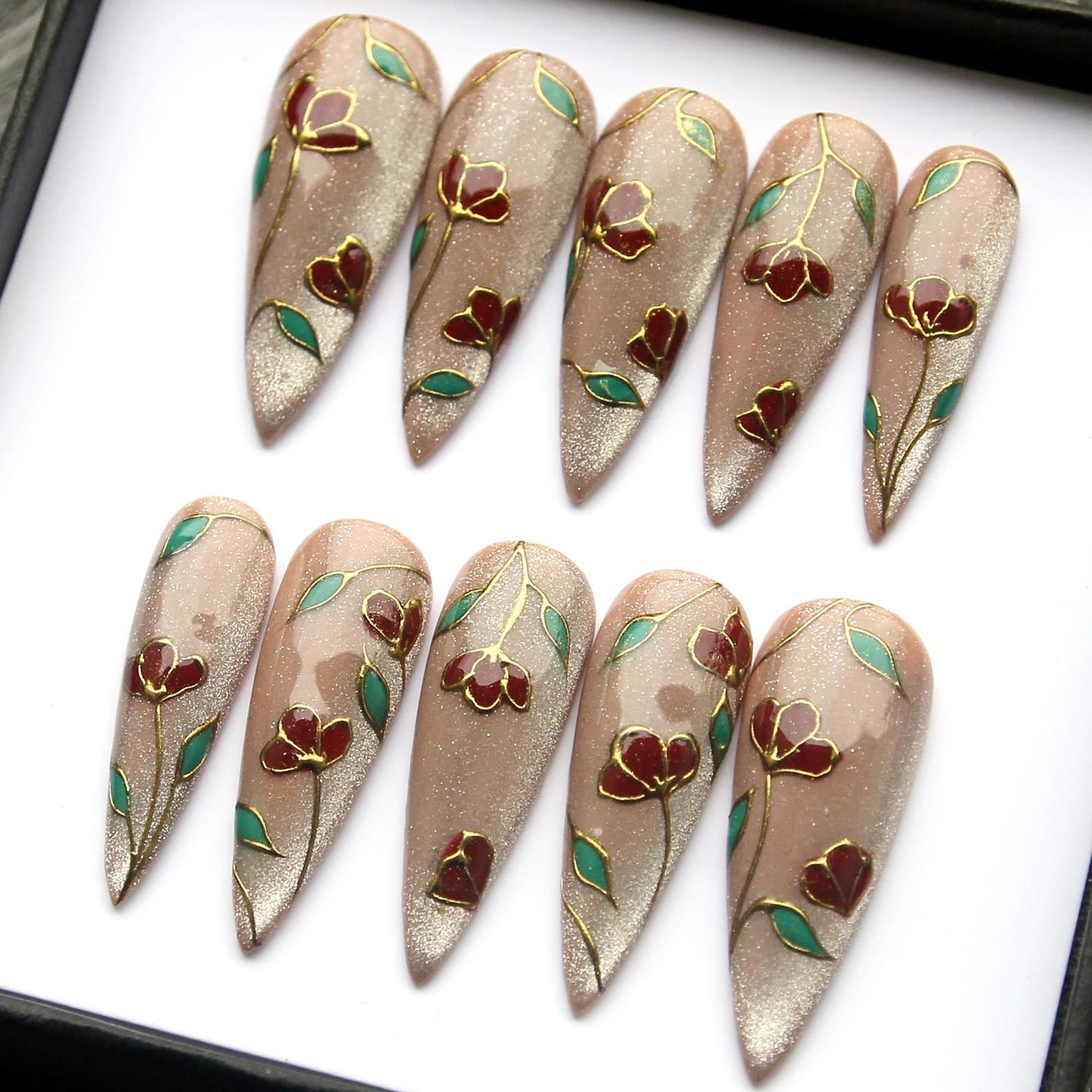 Diamond Floral Handmade Press on nails - Summer Nails 