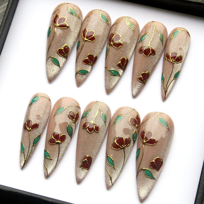 Diamond Floral Handmade Press on nails - Summer Nails 
