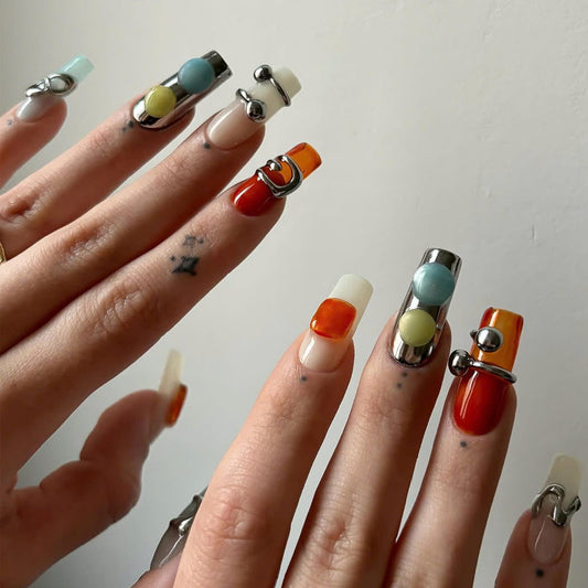 Edgy Metallic Handmade Press on nails - Summer Nails