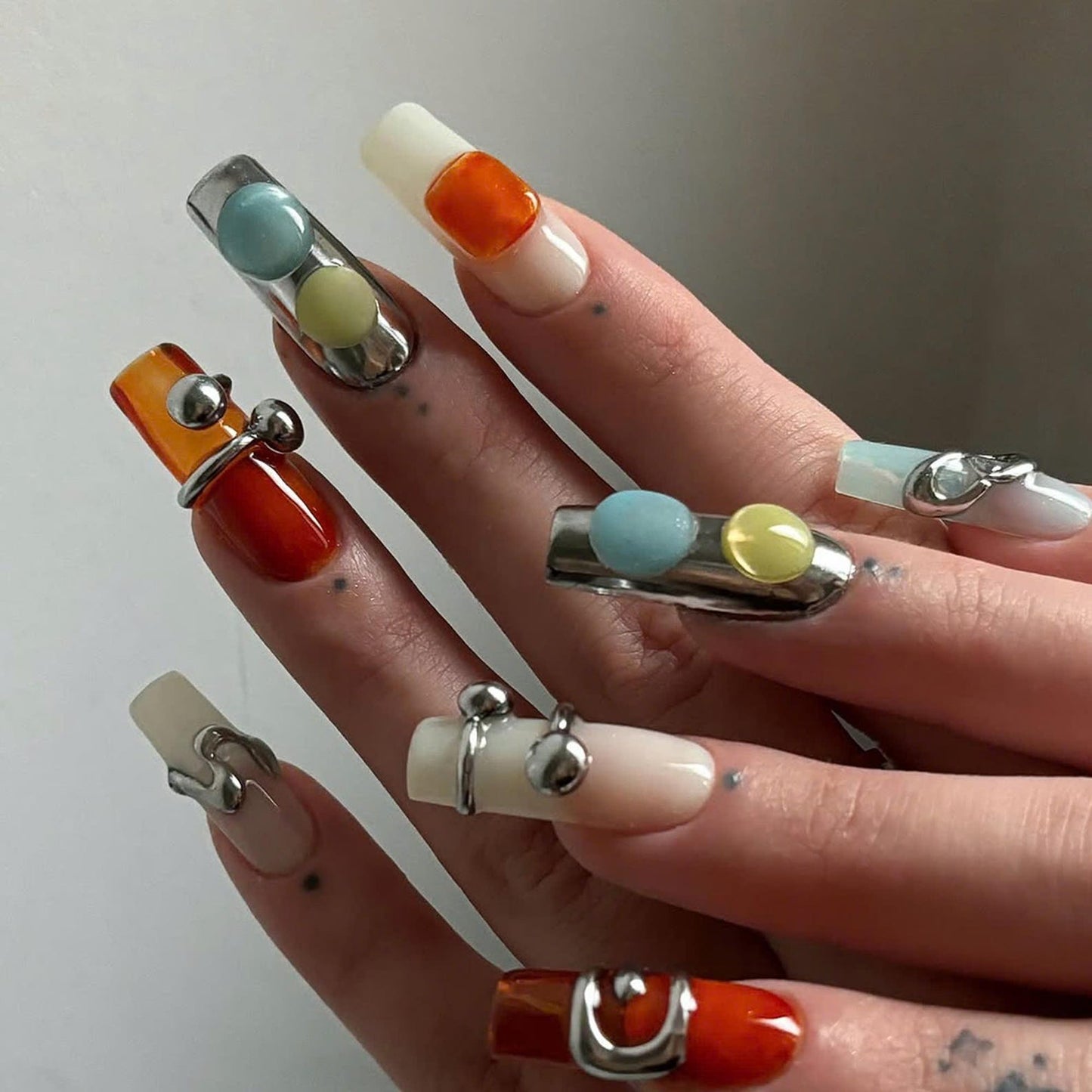 Edgy Metallic Handmade Press on nails - Summer Nails