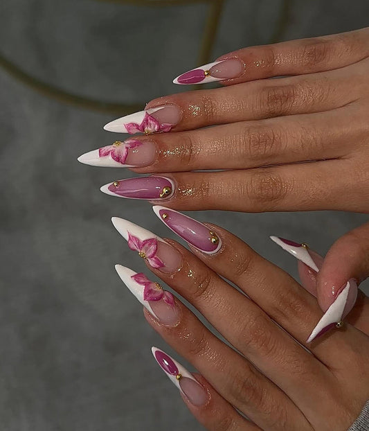 Elegant Orchid Bloom Handmade Press on nails - Summer Nails