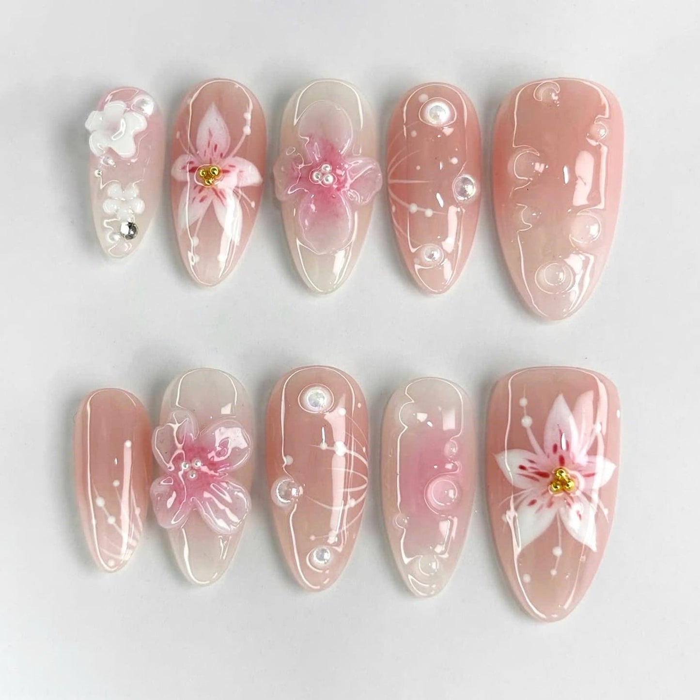 Elegant Pink Flower Handmade Press on nails - Summer Nails