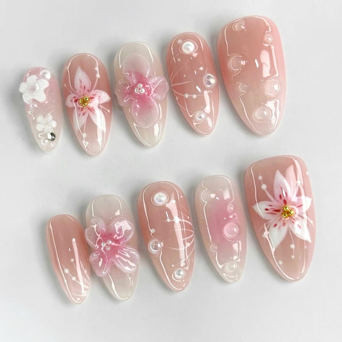 Elegant Pink Flower Handmade Press on nails - Summer Nails
