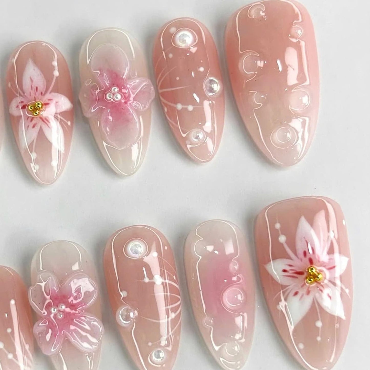 Elegant Pink Flower Handmade Press on nails - Summer Nails