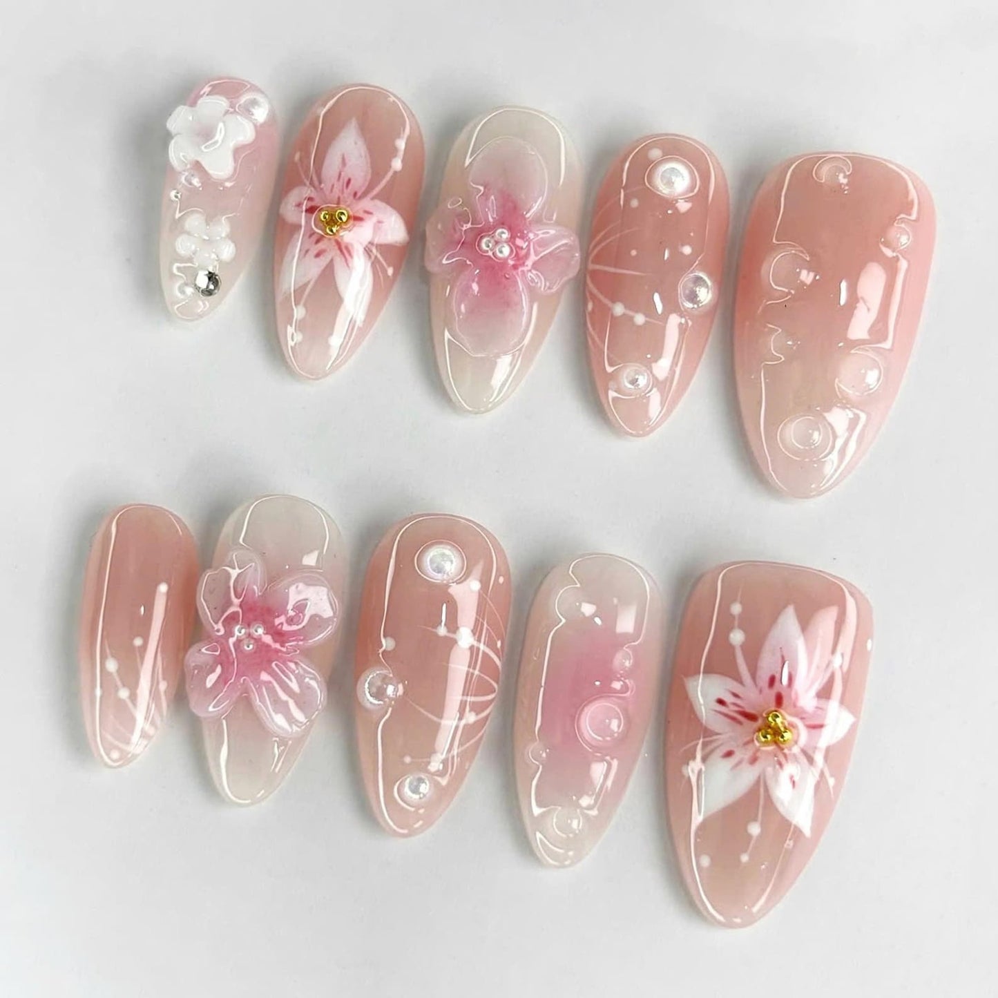 Elegant Pink Flower Handmade Press on nails - Summer Nails