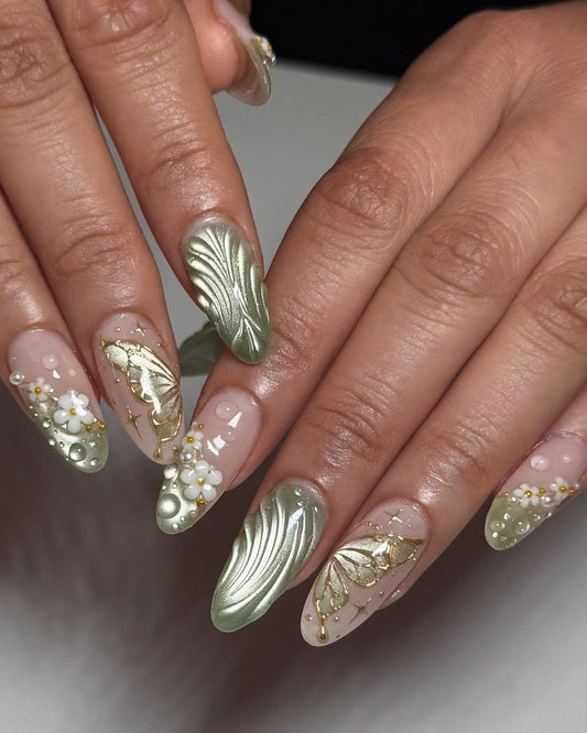 Elegant Sage Green Handmade Press on nails - Summer Nails