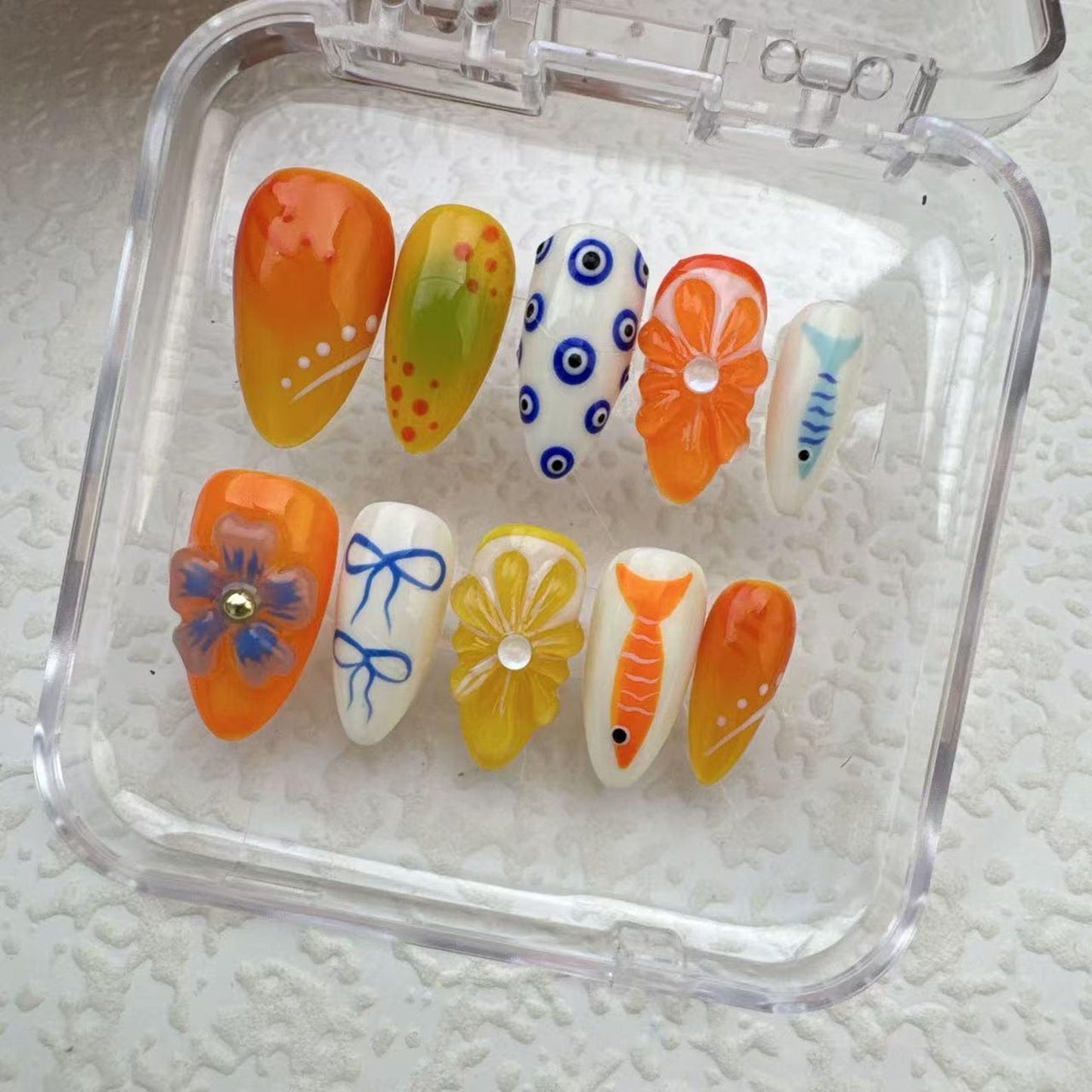 Fish Flower Press on nails - Summer Nails