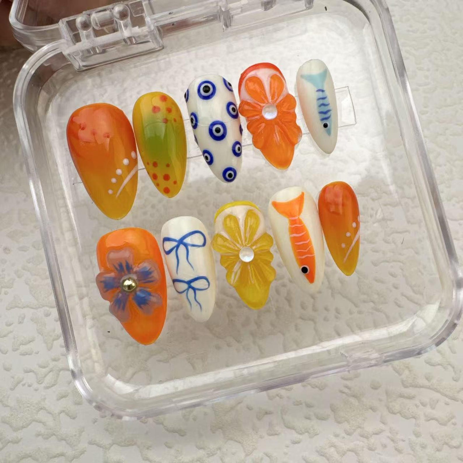 Fish Flower Press on nails - Summer Nails