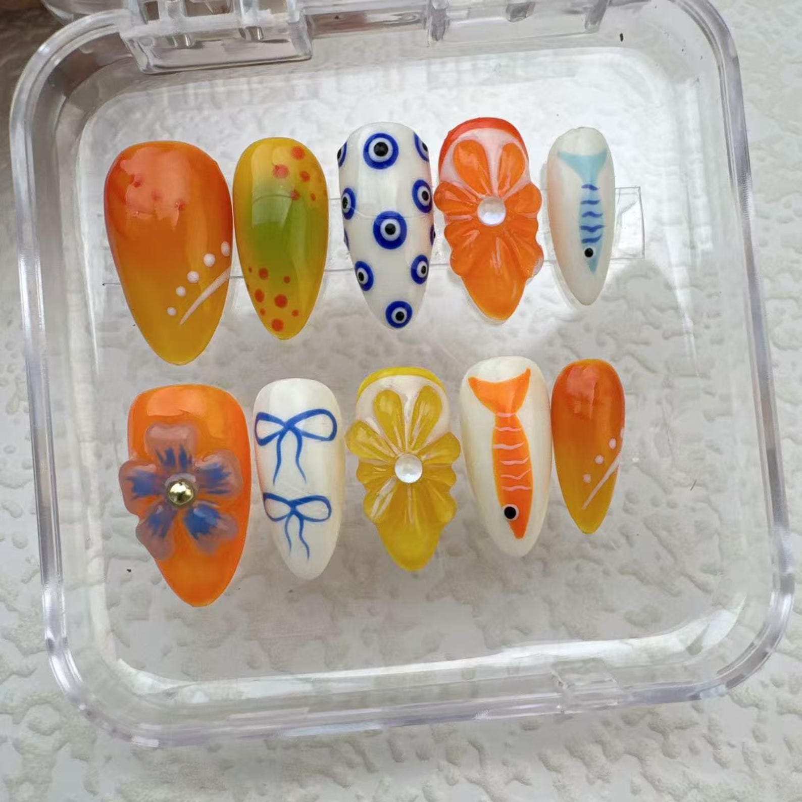 Fish Flower Press on nails - Summer Nails