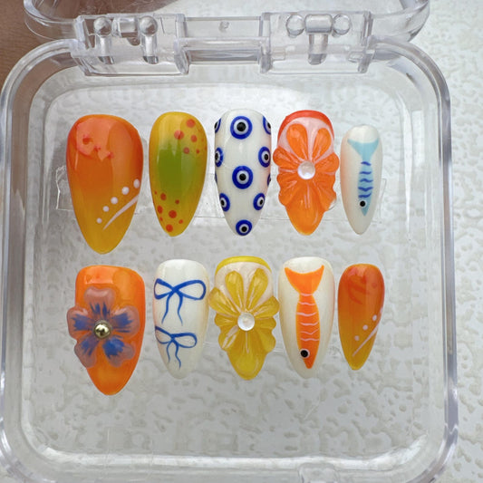 Fish Ocean Handmade Press on nails - Summer Nails 