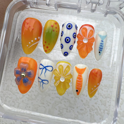 Fish Ocean Handmade Press on nails - Summer Nails 