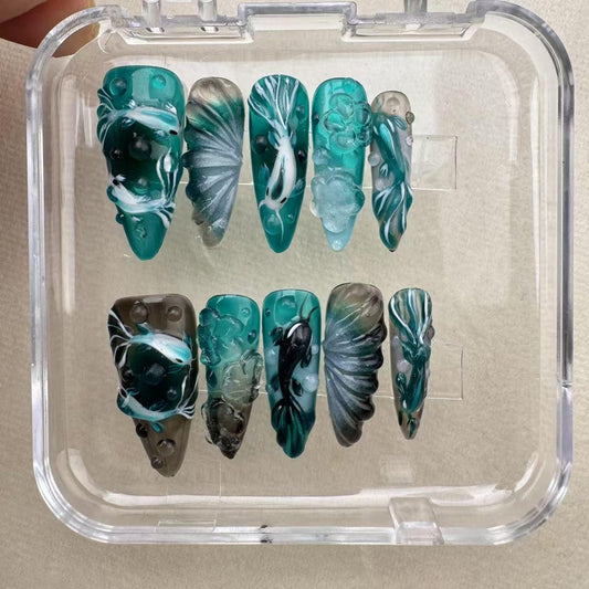 Fishing Tropical Handmade Press on nails