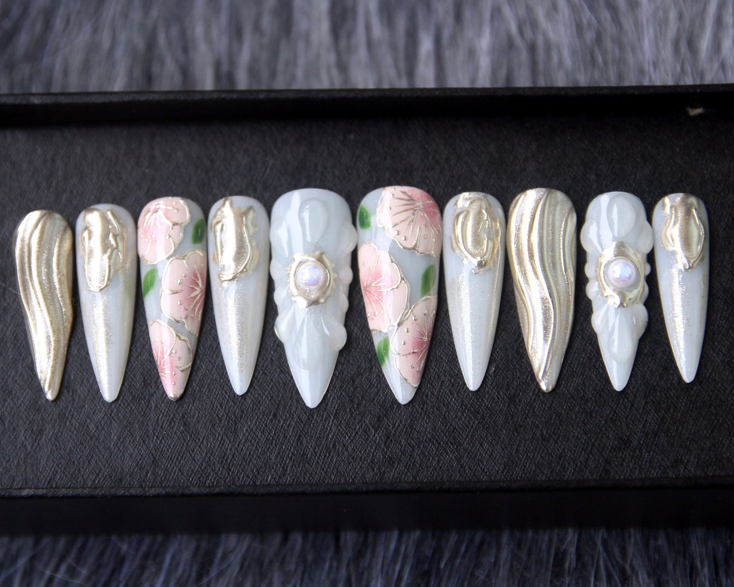 Floral Japanese Handmade Press on nails - Summer Nails