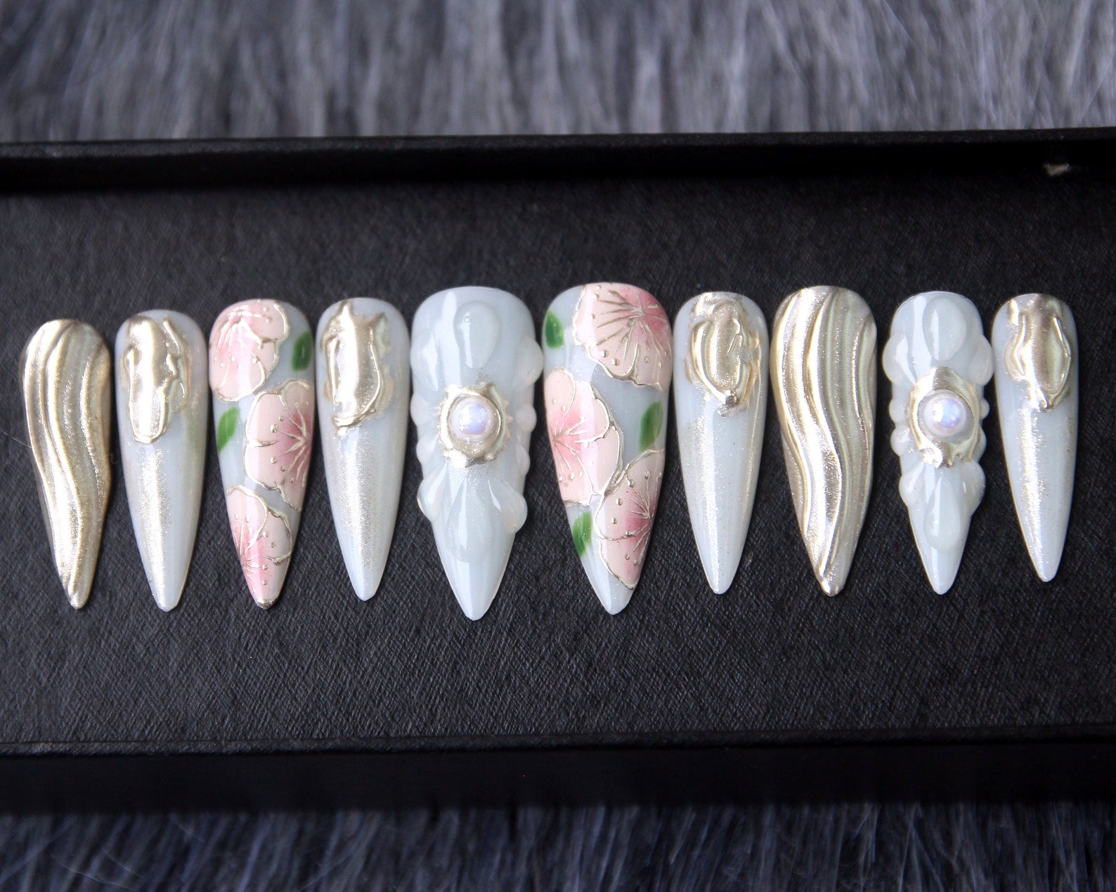 Floral Japanese Handmade Press on nails - Summer Nails
