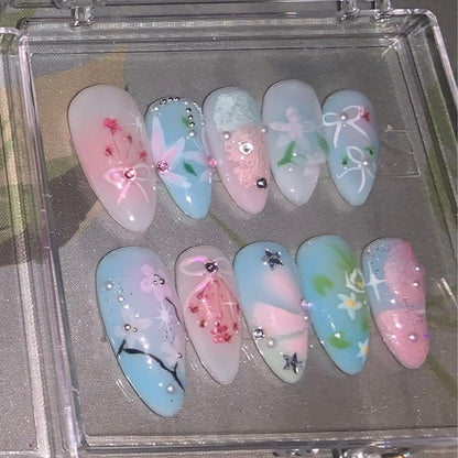 Flower Blue Sky Summer Handmade Press on nails - Summer Nails