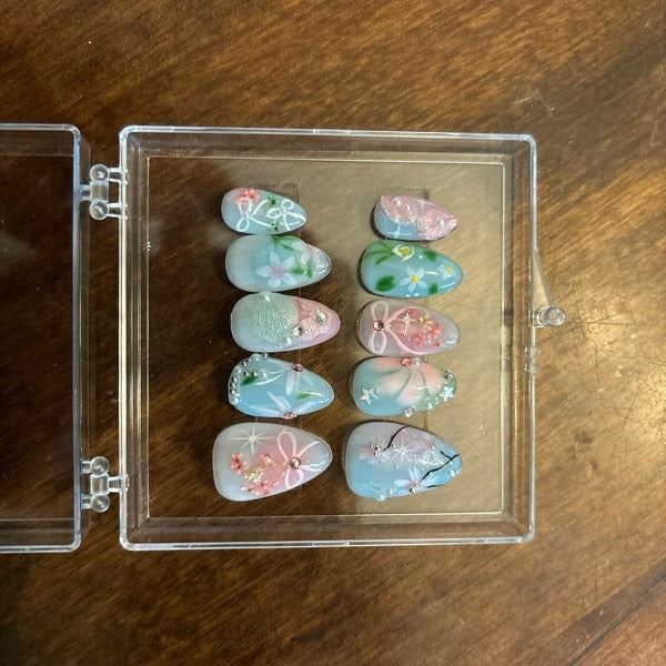 Flower Blue Sky Summer Handmade Press on nails - Summer Nails