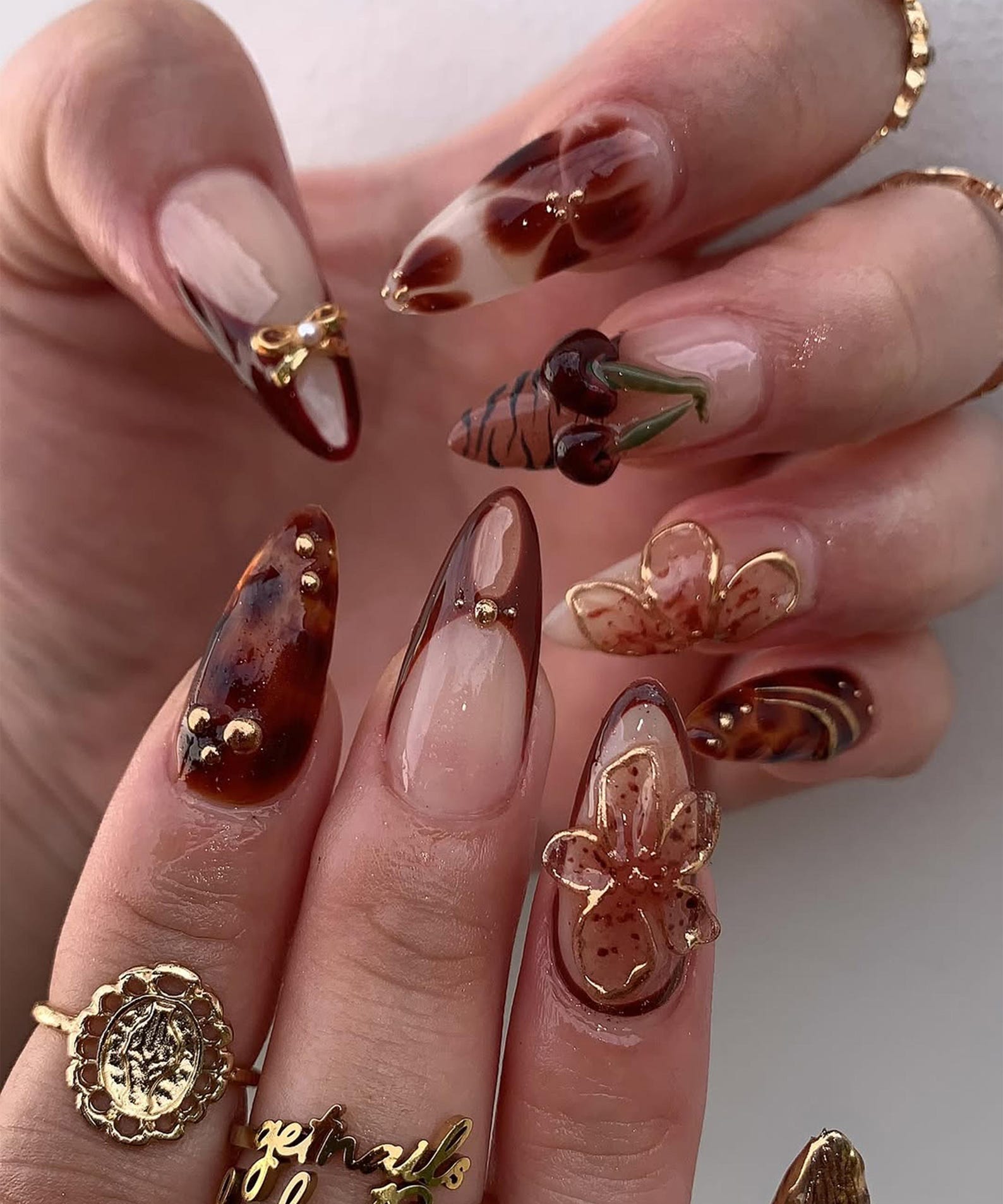Flower Cherry Handmade Press on nails - Summer Nails