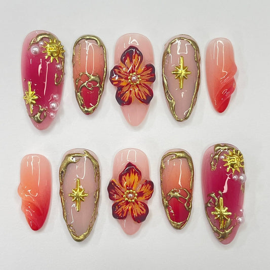 Flower For Autumn Handmade Press on nails - Summer Nails