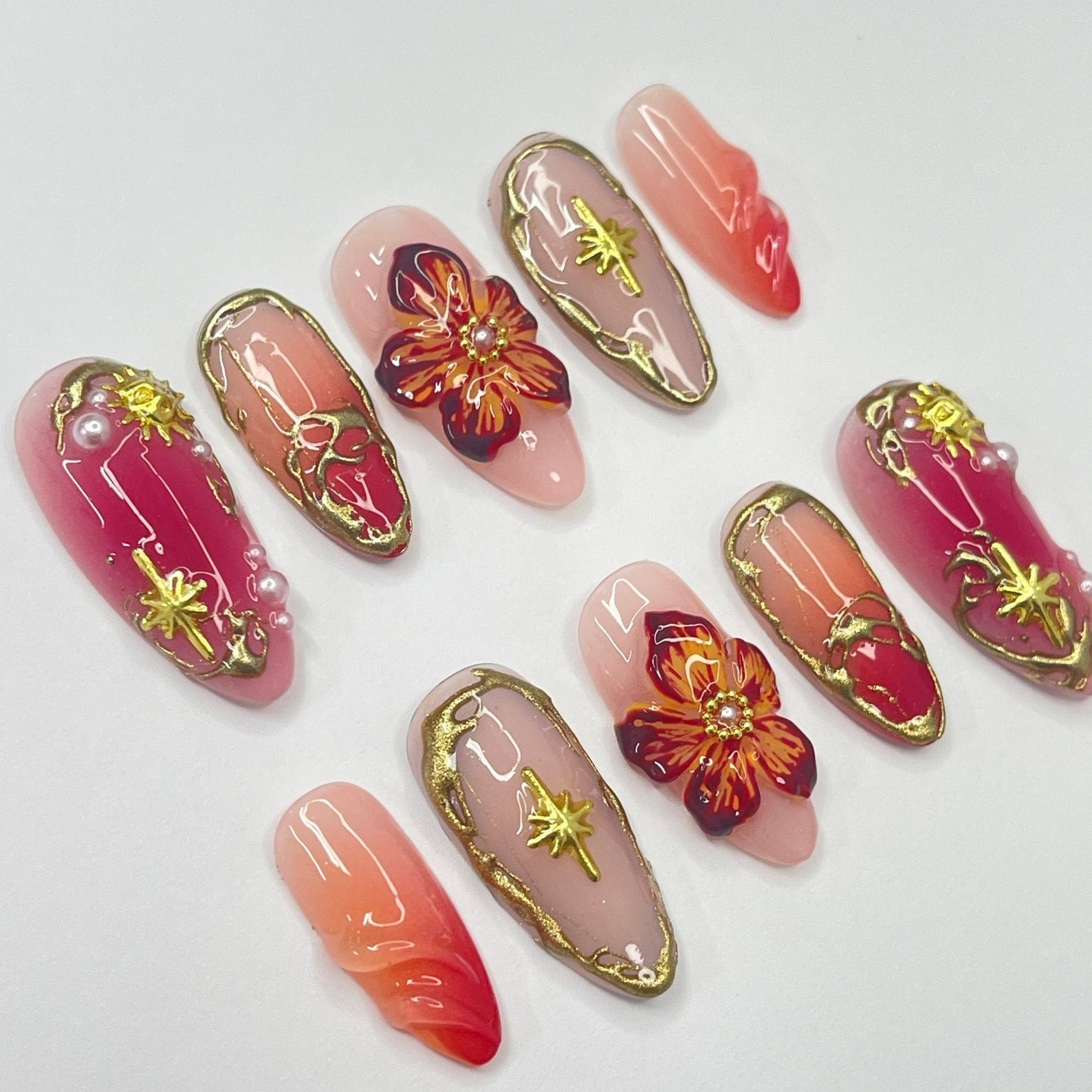Flower For Autumn Handmade Press on nails - Summer Nails