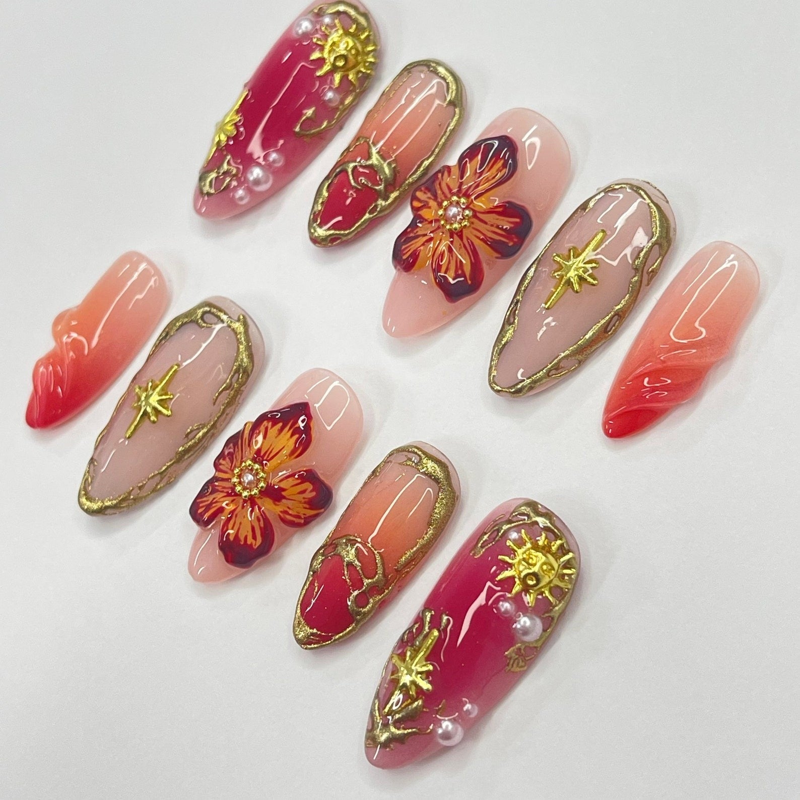 Flower For Autumn Handmade Press on nails - Summer Nails