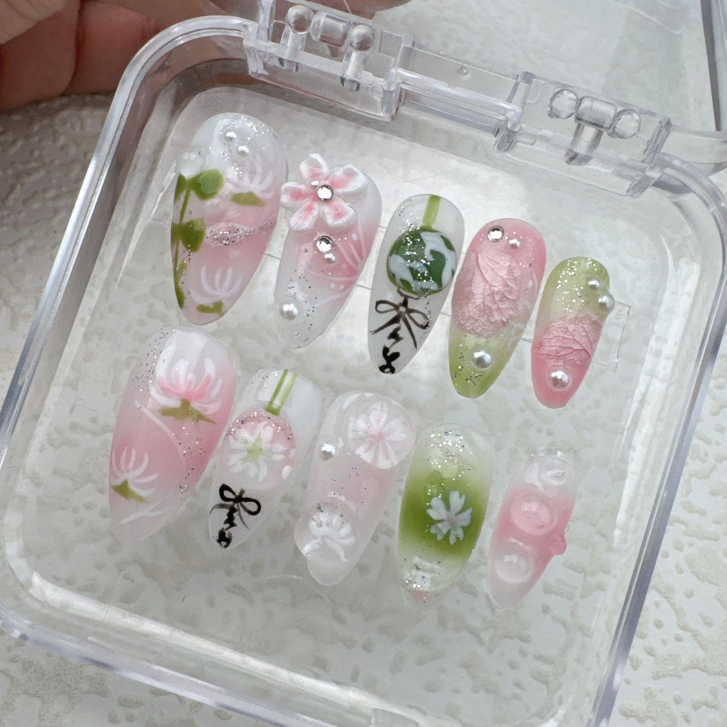 Flower Pink Summer Handmade Press on nails - Summer Nails