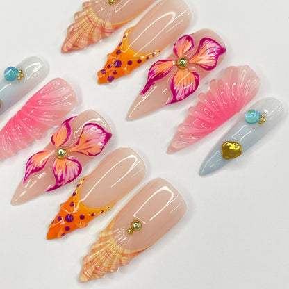 Flower Seashell Handmade Press on nails - Summer Nails