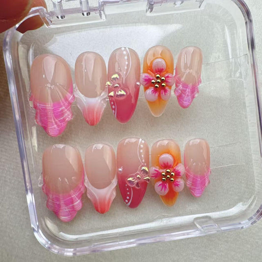 Flower Summer Handmade Press on nails - Summer Nails 