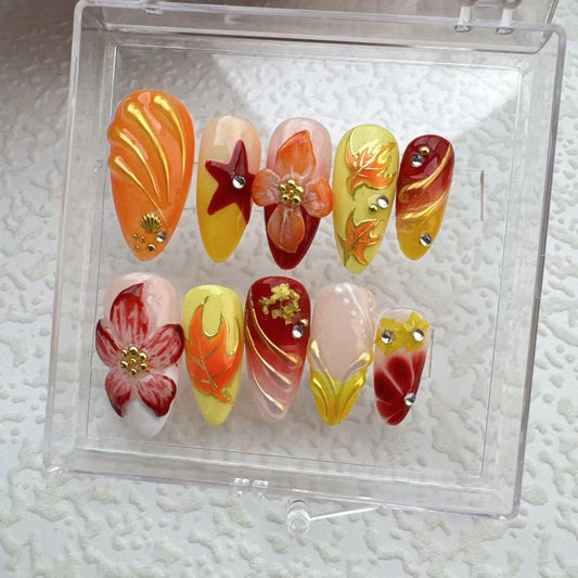 Flower Summer Style 2 Handmade Press on nails - Summer Nails 