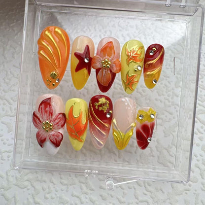 Flower Summer Style 2 Handmade Press on nails - Summer Nails 