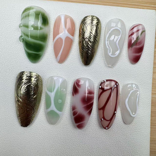 Flower Tropical Style Handmade Press on nails 