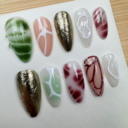 Flower Tropical Style Handmade Press on nails 