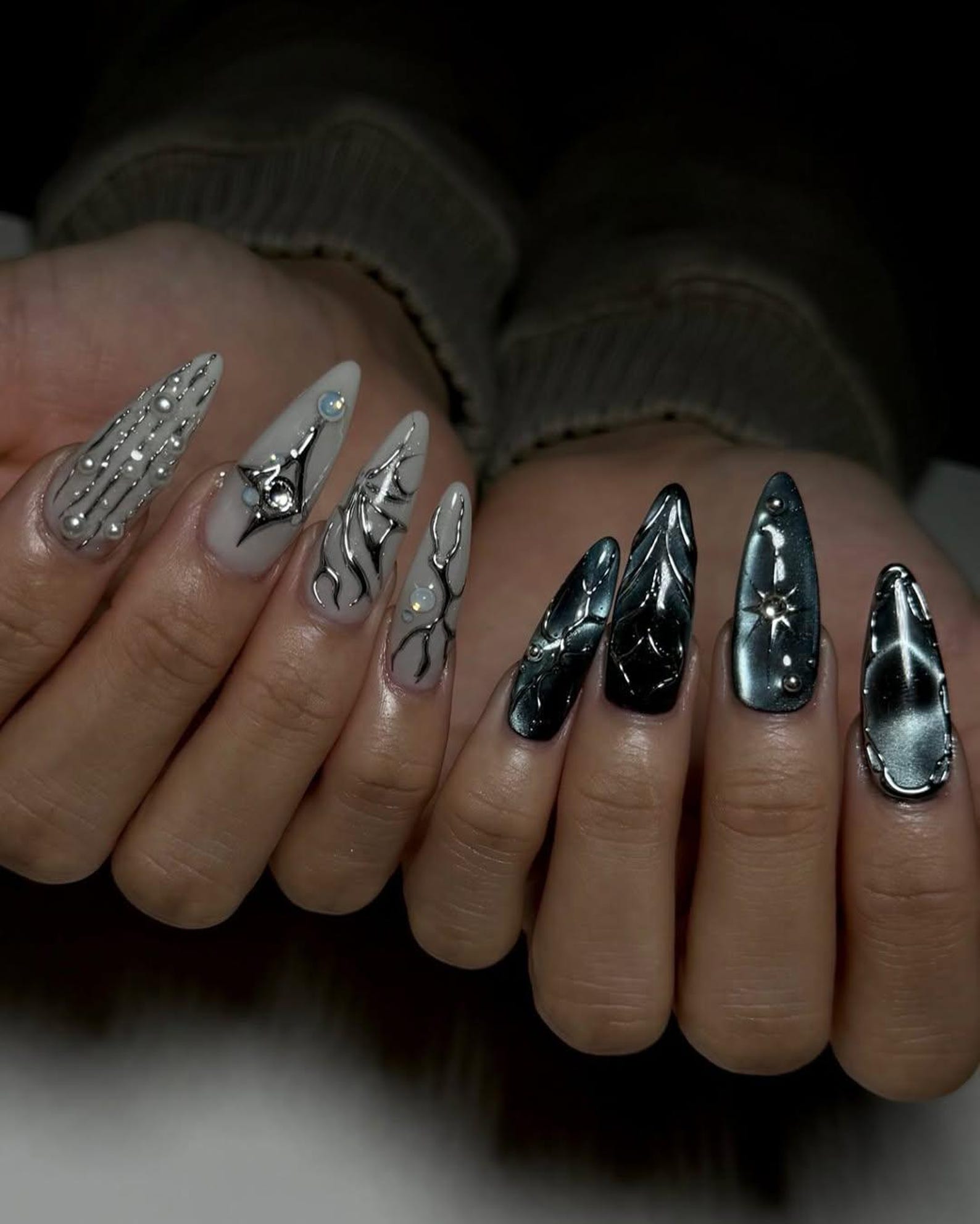 Gothic Chrome Black Handmade Press on nails - Summer Nails