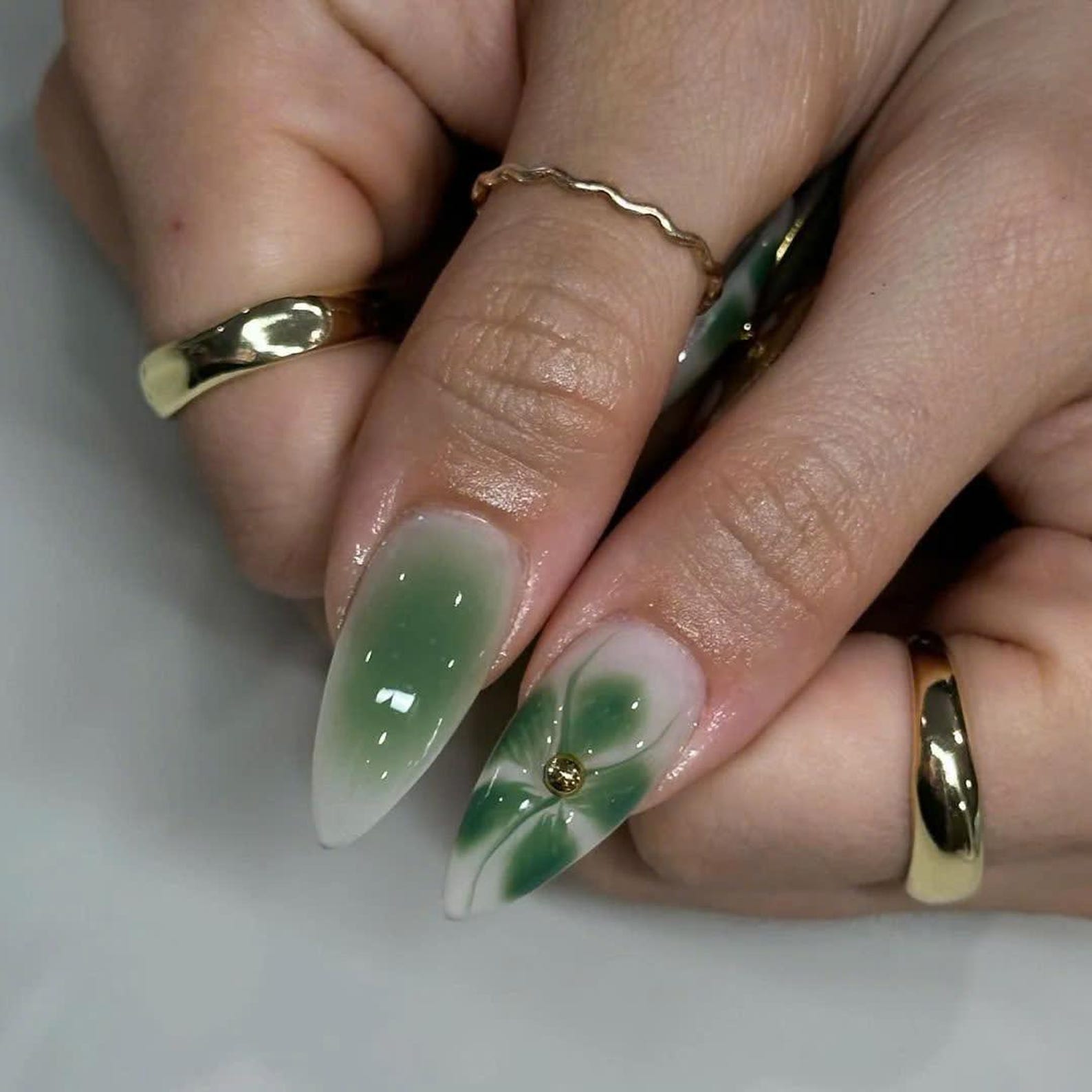 Green Gold Glam Handmade Press on nails - Summer Nails