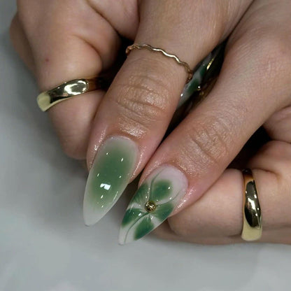 Green Gold Glam Handmade Press on nails - Summer Nails